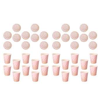 

20 Set Glitter Gold Dots Paper Plates and Cups Birthday Disposable Tableware for Baby Shower Party Holiday DIY Decorations
