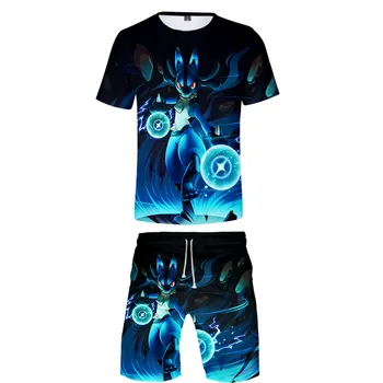 

3D Harajuku Cool Style Pokemon Pikachu Super Cute Men's Fashion Sets Short Sleeve Tee Add Summer Beach shorts Men's Sets