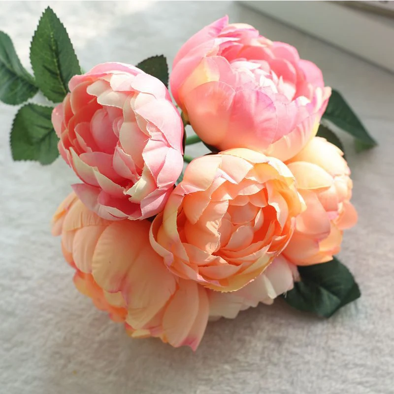 Craft Silk Bunch Handmade Artificial Flowers Bridal Bouquet Fake Roses Peony