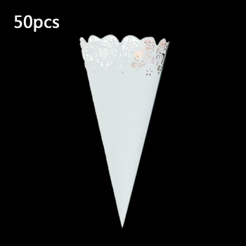 

50pcs New Wedding Confetti Cones Petal Candy Holder Party Favors Lace Paper Cones Crafts Wedding Supplies