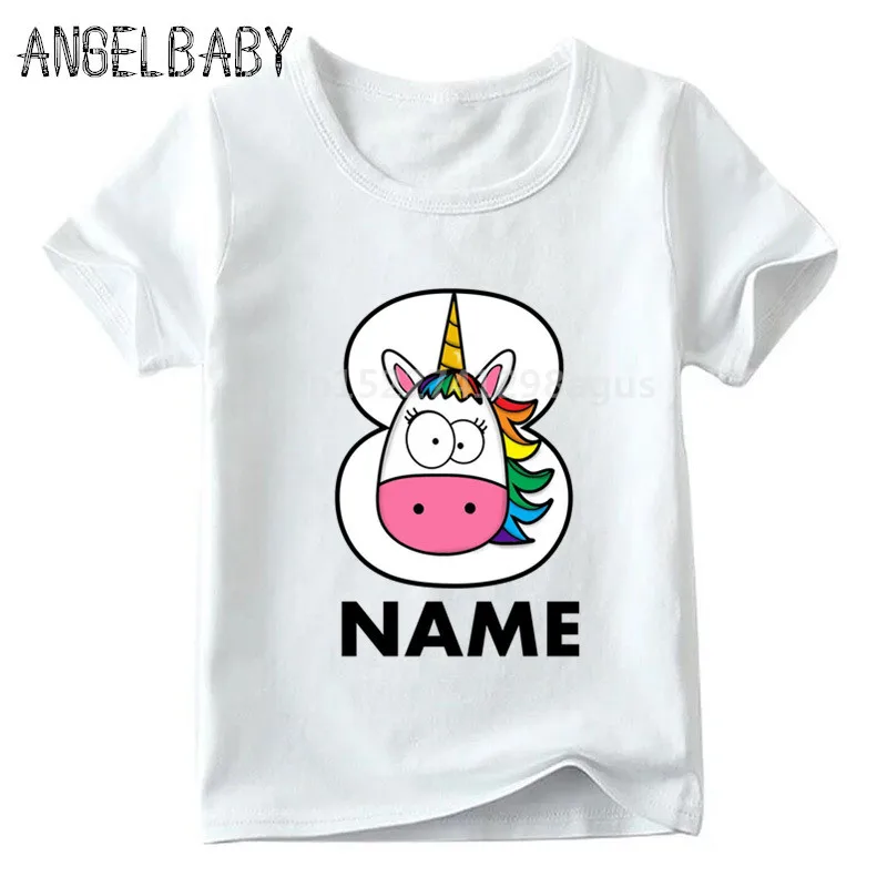 Boys/Girls Happy Birthday Rainbow Unicorn Number 1-9 Print T shirt Children Funny Gift Clothes Kids Cartoon Baby T shirt,ooo5239