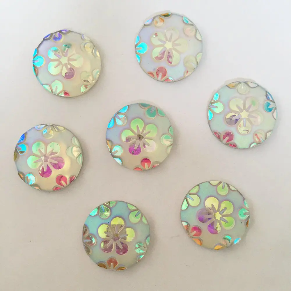 DIY 10개 20mm AB 라운드 수지 꽃 플랫백 웨딩 버튼 diy 공예 K05