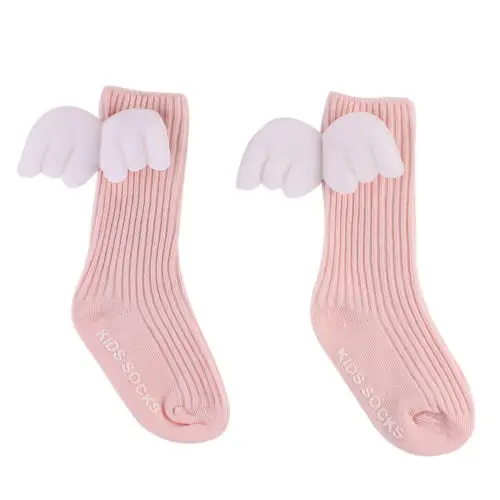 Новые брендовые милые детские чулки для маленьких девочек и мальчиков мягкие гольфы, теплые чулки с крыльями ангела - Цвет: Pink