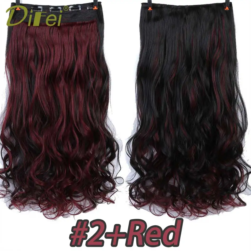 DIFEI 15 цветов длинные вьющиеся накладные волнистые волосы 5 клипсов в высокой температуре волокна синтетические поддельные волосы - Цвет: 2-RED