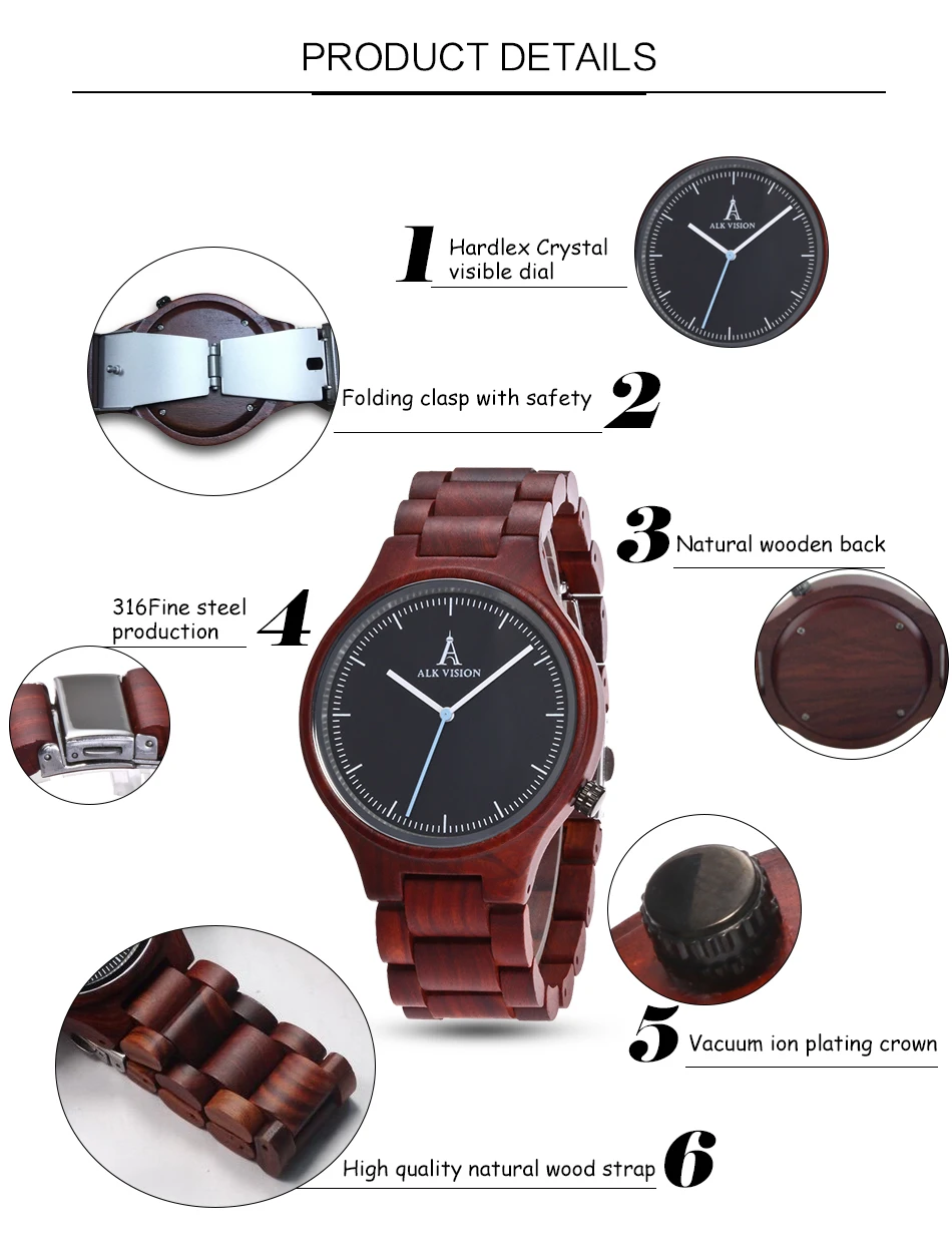 ALK Vision Мужские часы лучший бренд роскошь Деревянные часы для влюбленных пар Женские часы Кварцевые наручные часы для девочек