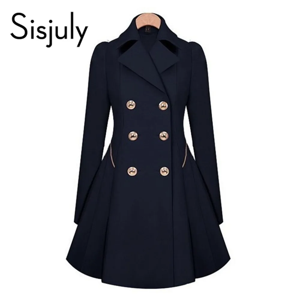 Sisjuly Vintage Тренч Пальто Женщин Синий Элегантная Работа Формальные Зима ПР Ветровка