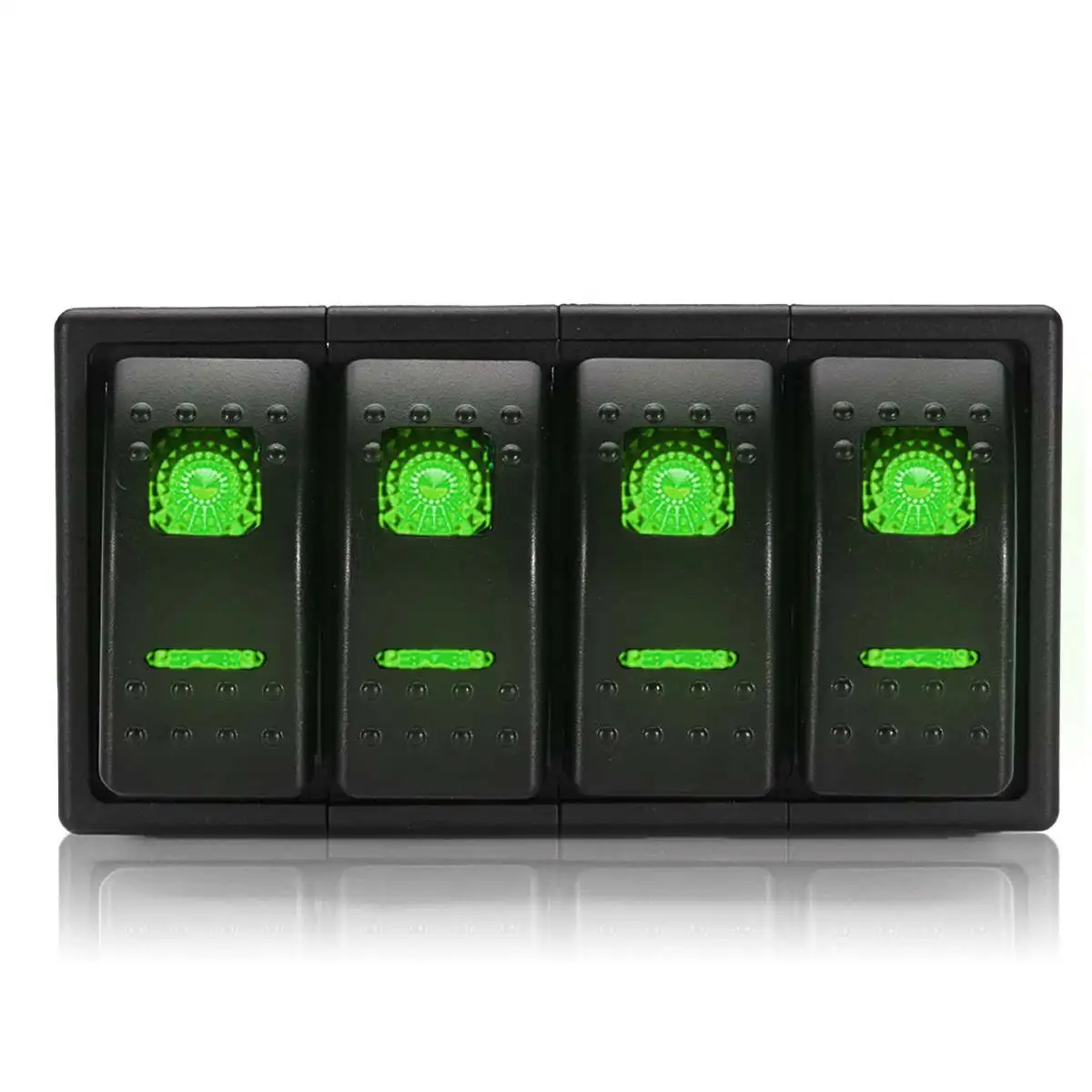 4 gang Marine switch panel Waterproof 12v 24v Rocker Switch Panel Circuit Breaker for Car boats yacht with Led Light& Frame - Цвет: Зеленый
