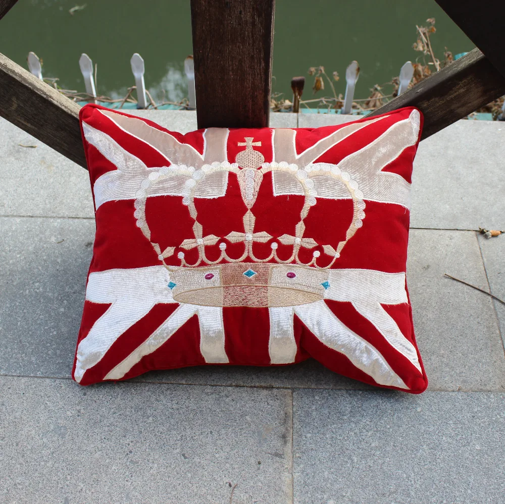 VEZO HOME embroider crown red velvet sofa cushion cover home decorative