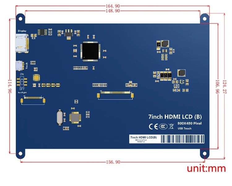 7 дюймов HDMI ёмкостный ЖК-дисплей с ips Сенсорный экран монитор 800*480 для Raspberry Pi 3B/Raspberry Pi 2B/B+/pcDuino, Banana Pi