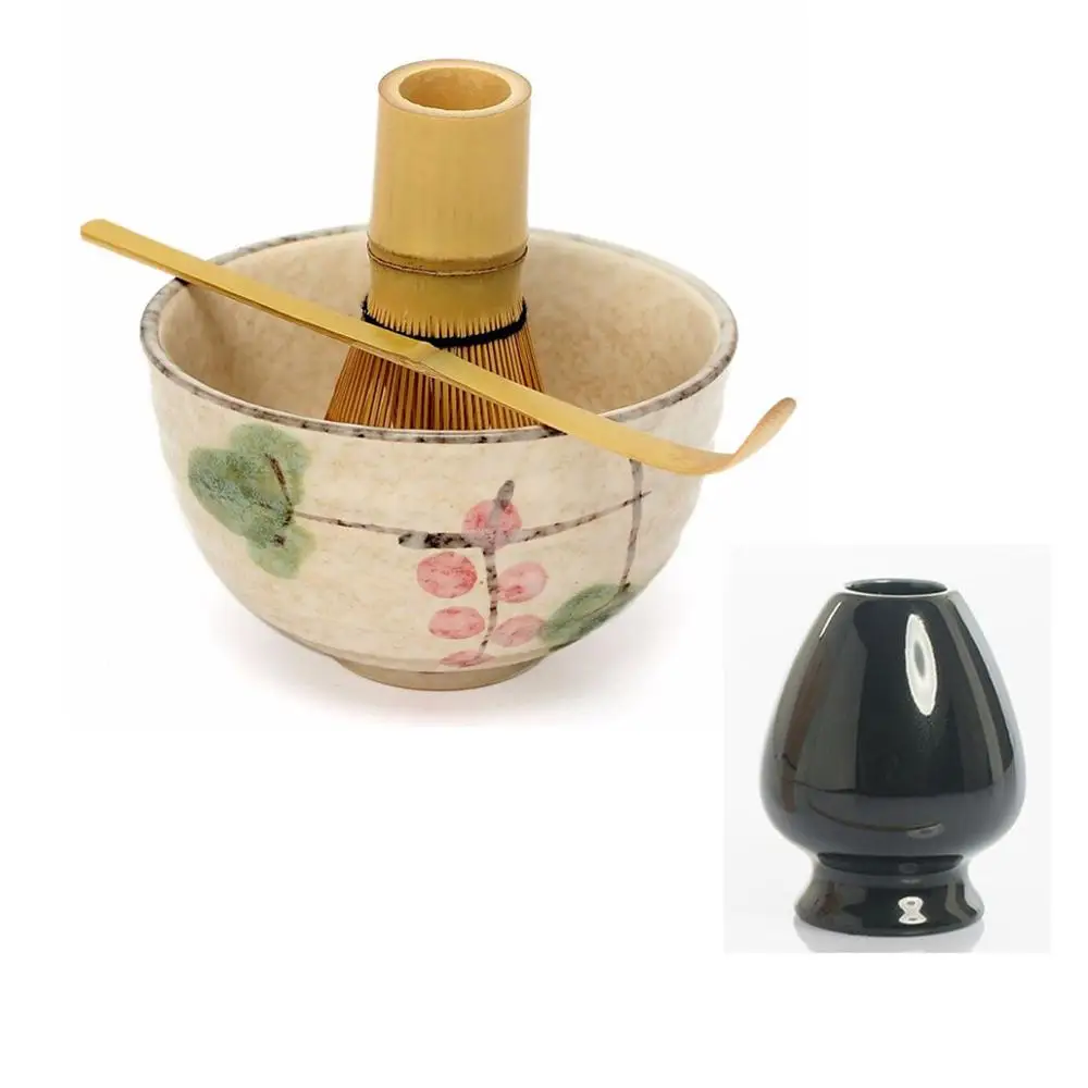 Элегантный традиционный подарочный набор матча из натурального бамбука веничек для чая «маття» Совок церемоническая чаша для маття держатель для венчика Японские чайные наборы матча - Цвет: 4 PCS