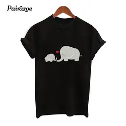 -Повседневная Хлопковая женская футболка kawaii милые с принтом слона футболки Женский черный белого цвета футболка в Корейском стиле топы