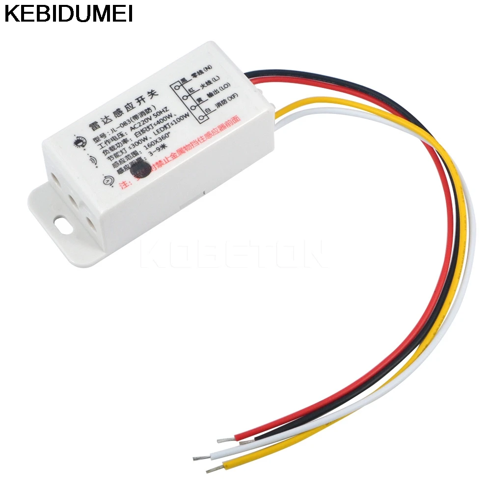 

Microwave Radar Body Sensor Switch AC 220V 400W Adjustable Auto Power On Off Light Control Delay Distance
