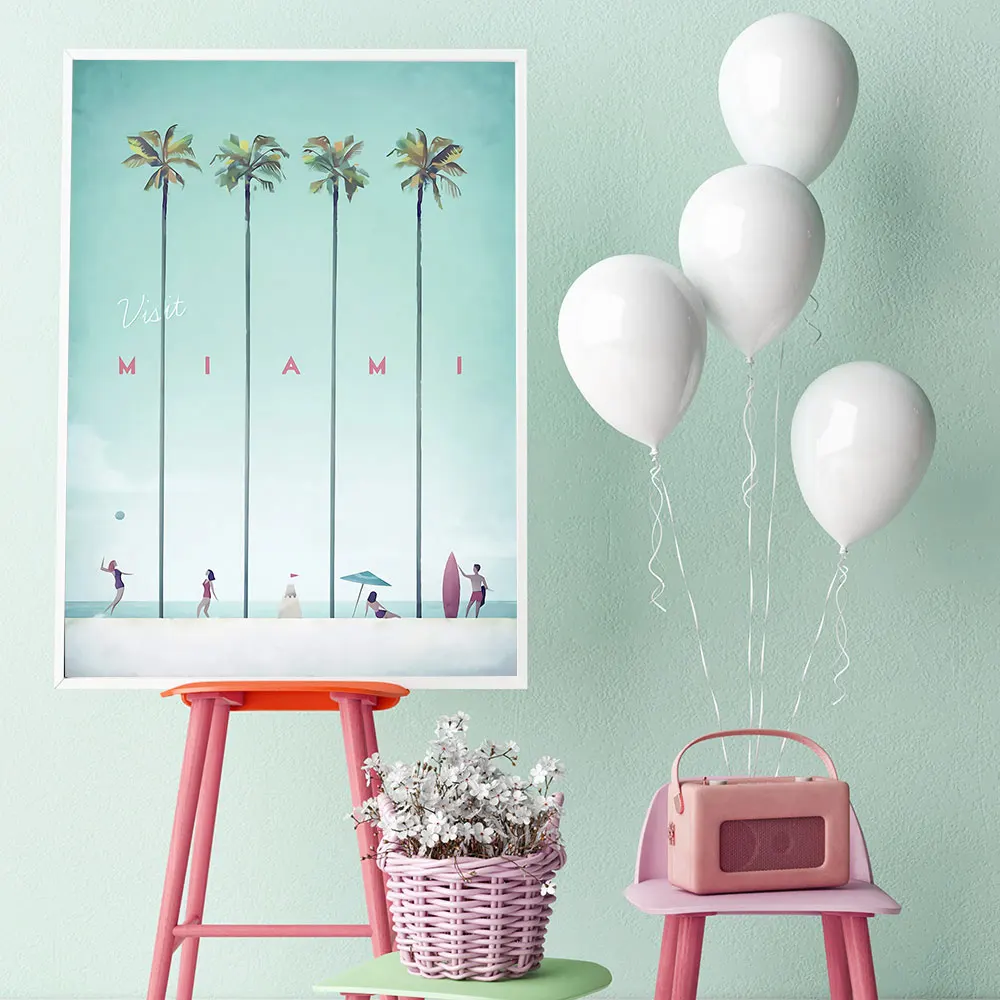 

Viewscape Poster on The Wall Visit Miami City Painting for Living Room Nordic Style Decor for Home Metal Organic Glass Framed