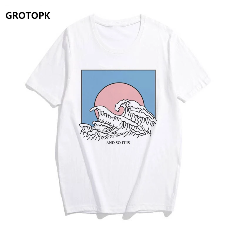 

Women Fashion Tumblr T-shirt Sunset Over The Sea T Shirt Harajuku Print Short Sleeve Tops Landscape T Shirts Tops Femme Vogue