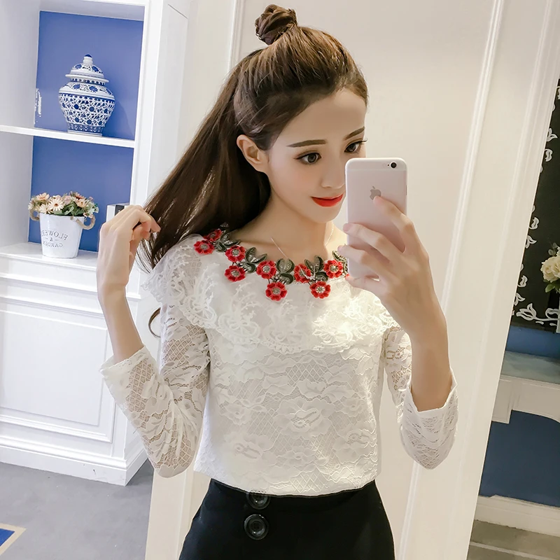 2018 модные кружевные женские топы blusas сексуальное кружево Женская блузка рубашка