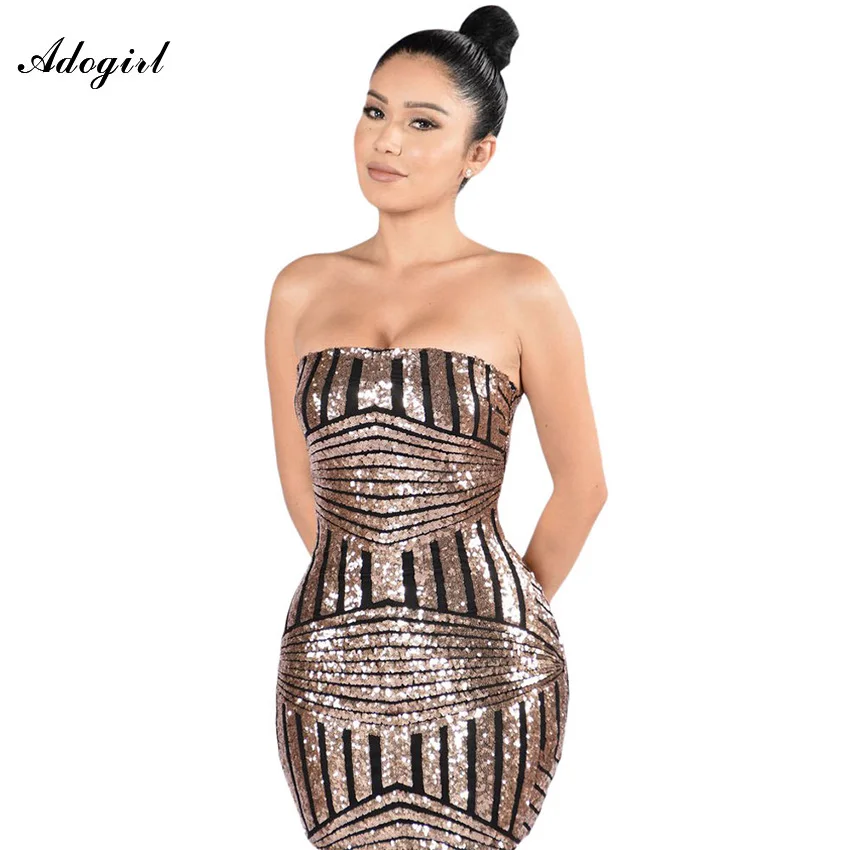 Buy Cheap Adogirl Rose Gold/Black Sequined Mini Party Dress Women Off Shoulder Strapless Nightclub Dresses 2016 Vestido De Festa Curto