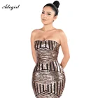 Save 4.2 on Adogirl Rose Gold/Black Sequined Mini Party Dress Women Off Shoulder Strapless Nightclub Dresses 2016 Vestido De Festa Curto