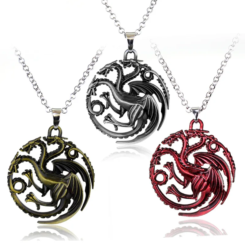 

2 Colors Hot Movie Song of Ice And Fire Series Games Powers Torque Targaryen Dragon Badge Pendant Necklace For Lovers' Gifts