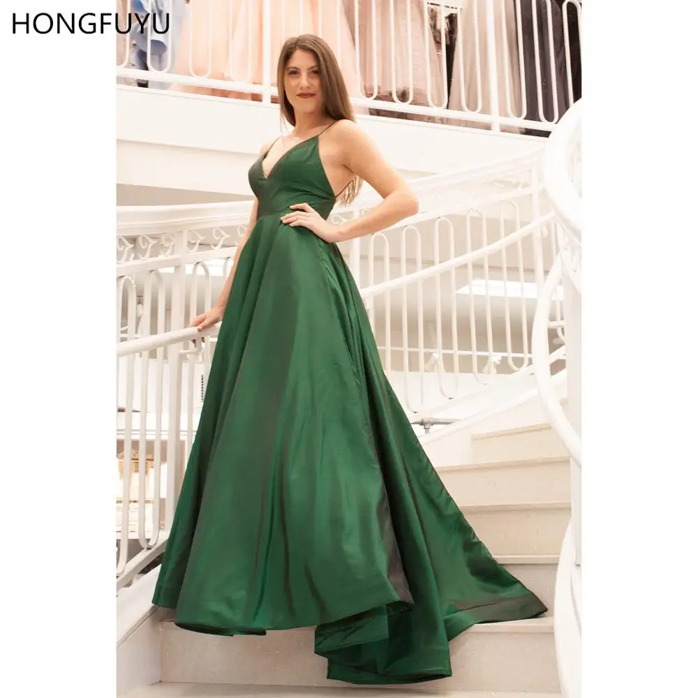 HONGFUYU Satin A-line Gown Evening Dresses Long V-neck robe de soiree Simple Prom Dress Backless Pockets Special Occasion Gowns HONGFUYU Satin A-line Gown Evening Dresses Long V-neck robe de soiree Simple Prom Dress Backless Pockets Special Occasion Gowns