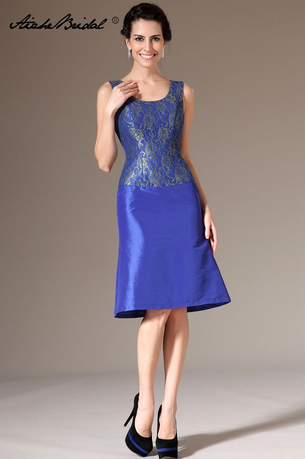 

Real Photos 2018 NEW Elegant Tank Knee Length Royal Blue Taffeta Short Mother of the Bride Dresses with Jacket for Wedding Party