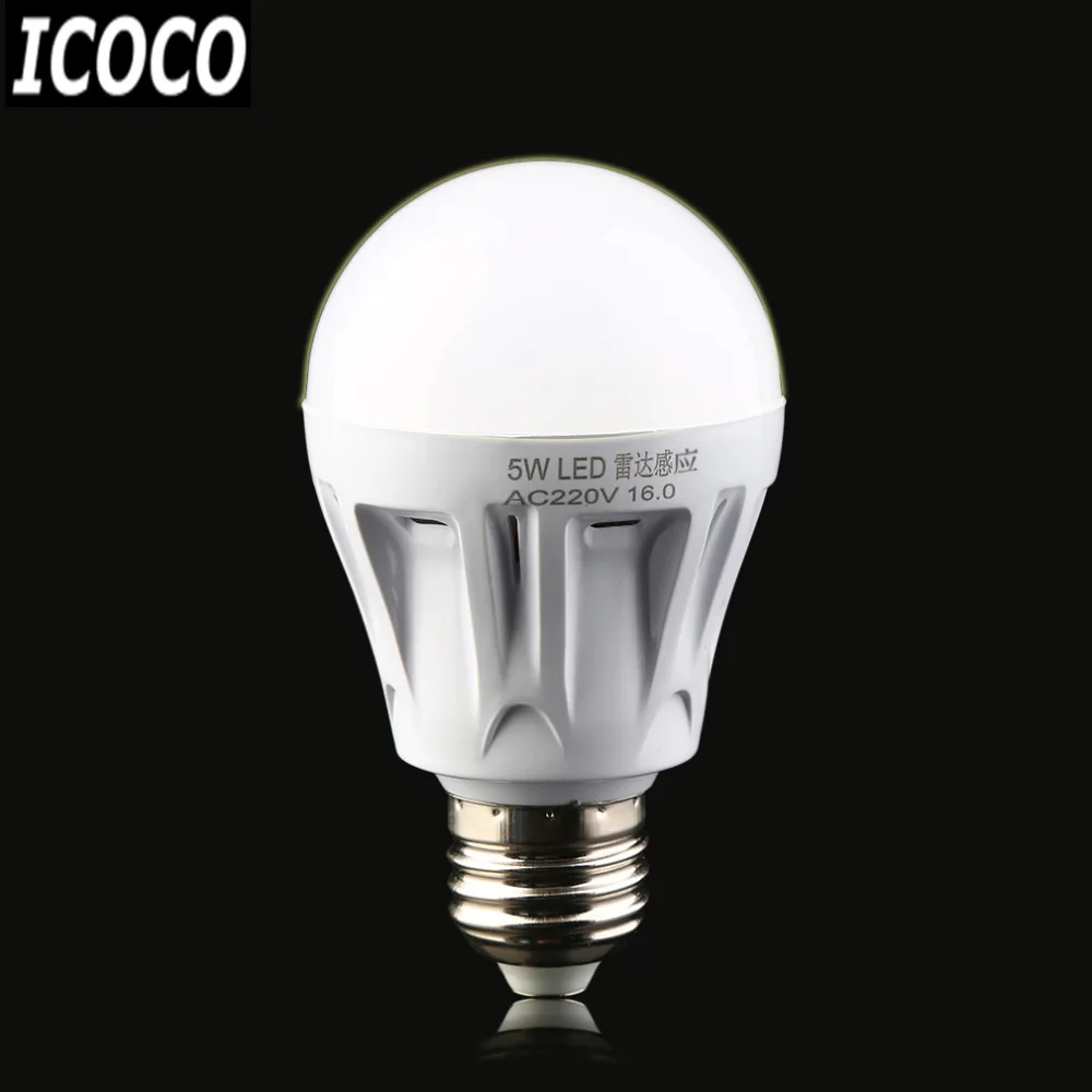 

ICOCO 2017 New Arrival E27 LED Microwave Radar Motion Ambient Sensor Light Lamp Bulb AC85-265V 5W for Corridor Garage Yard