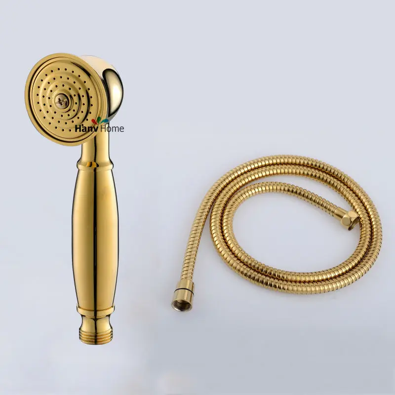 Gold Classical Brass Telephone Hand Held Shower Head & 1.5 m Hose Water
