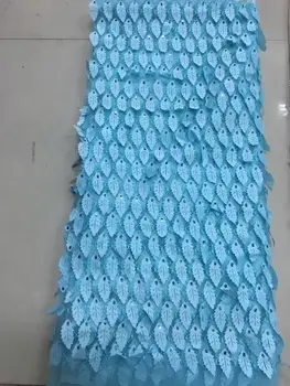 

High quality mesh tulle cord lace fabric sky blue Embroidered African Guipure French lace fabric CGL-72632 for wedding