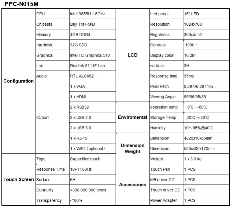 2018 Фирменная Новинка 4 ГБ DDR4 и 4 * USB intel 3855U 1,6 ГГц встроенный Сенсорный экран промышленный компьютер с 2 * RS232