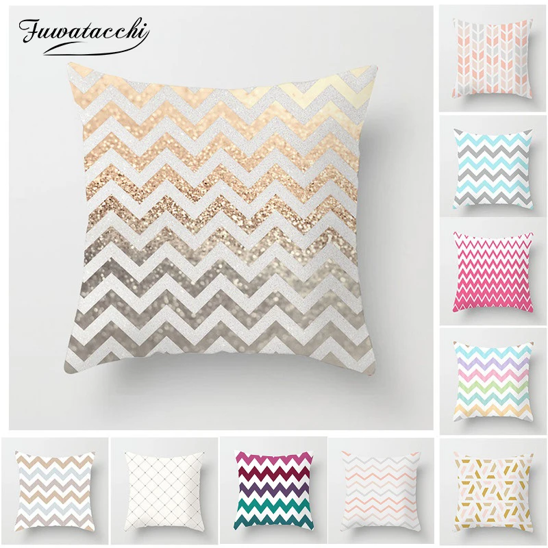 

Fuwatacchi Pink Gold Striped Wave Cushion Cover Candy Geometric Pillow Cover for Home Chair Sofa Decorative Pillows 45*45cm