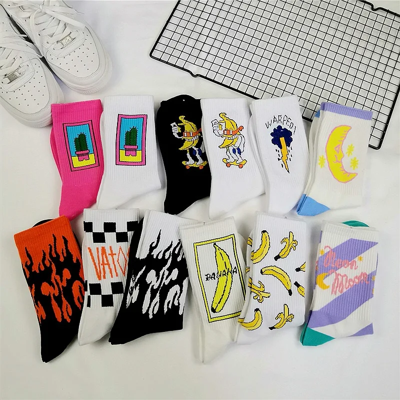 Korean style fashion Harajuku street hip hop socks unisex fun men's socks happy skateboard flame ladies socks