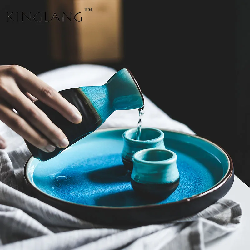 

KINGLANG Japanese ice crack glazed tableware ceramic wine set sake cup flask sprinkler home restaurant used wine cellar bottle