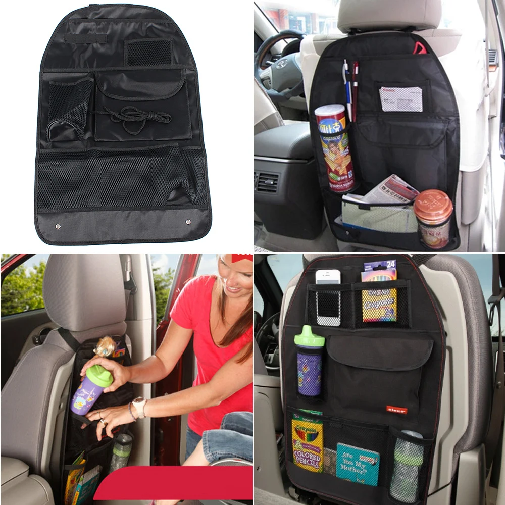 LAPUTA Car Seat Back Bag Interior Storage Pouch Multi-Pocket Faux Leather Car Seat Back Storage Bag Dining Rack Organizer Holder Black