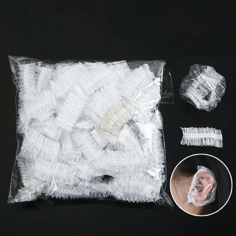 100 Pcs Thickened Disposable Plastic Waterproof Ear Protector Cover Caps Salon Hairdressing Dye Shield Earmuffs Shower Tool