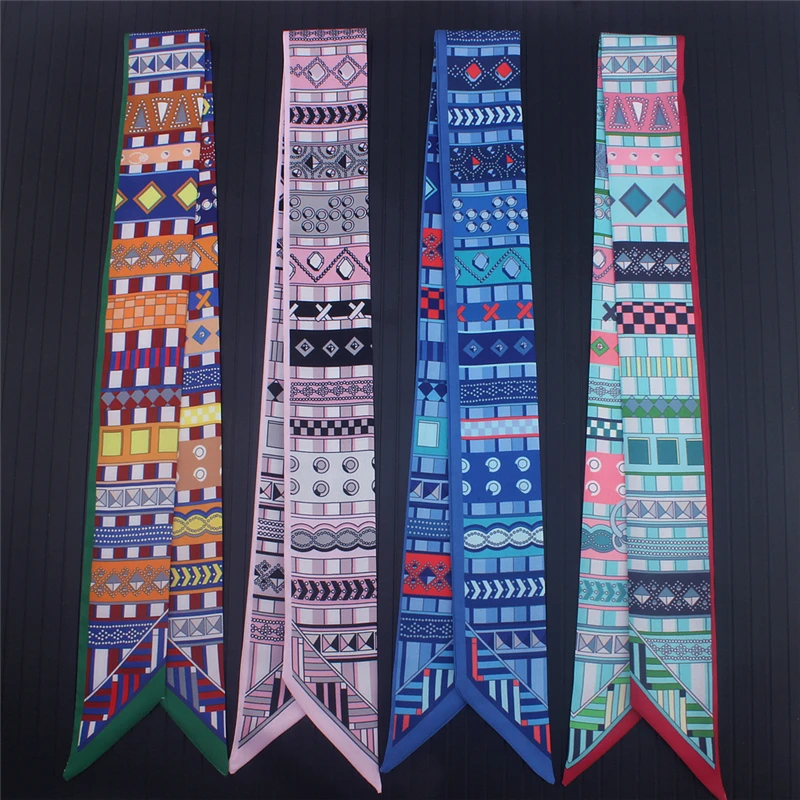 

New Women Silk Skinny Bag Scarf for Ladies Hair Scarfs Ribbon Neck Scarves Tie Hand Band Stain Neckerchief Designer 2019