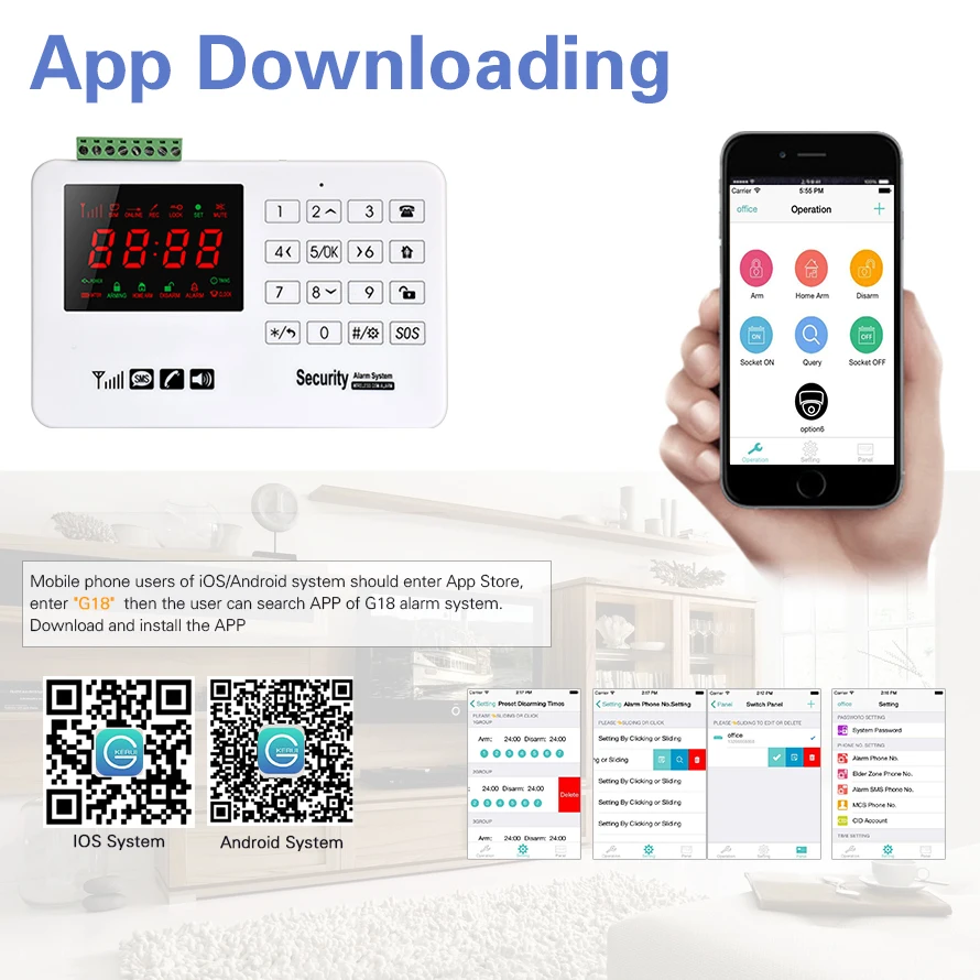Беспроводная GSM сигнализация с сенсорным ЖК экраном IOS/Android управление через