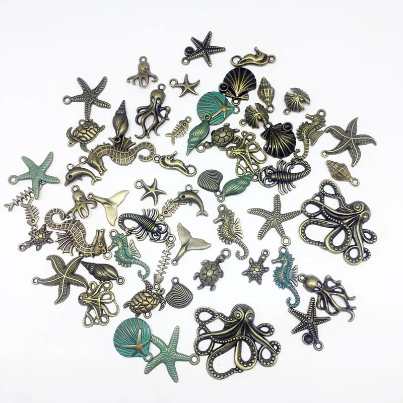 

56pcs/Lot Mini Marine Animals Pendant Seahorse Starfish Octopus Charms Accessories For DIY Necklace Bracelet Jewelry Making