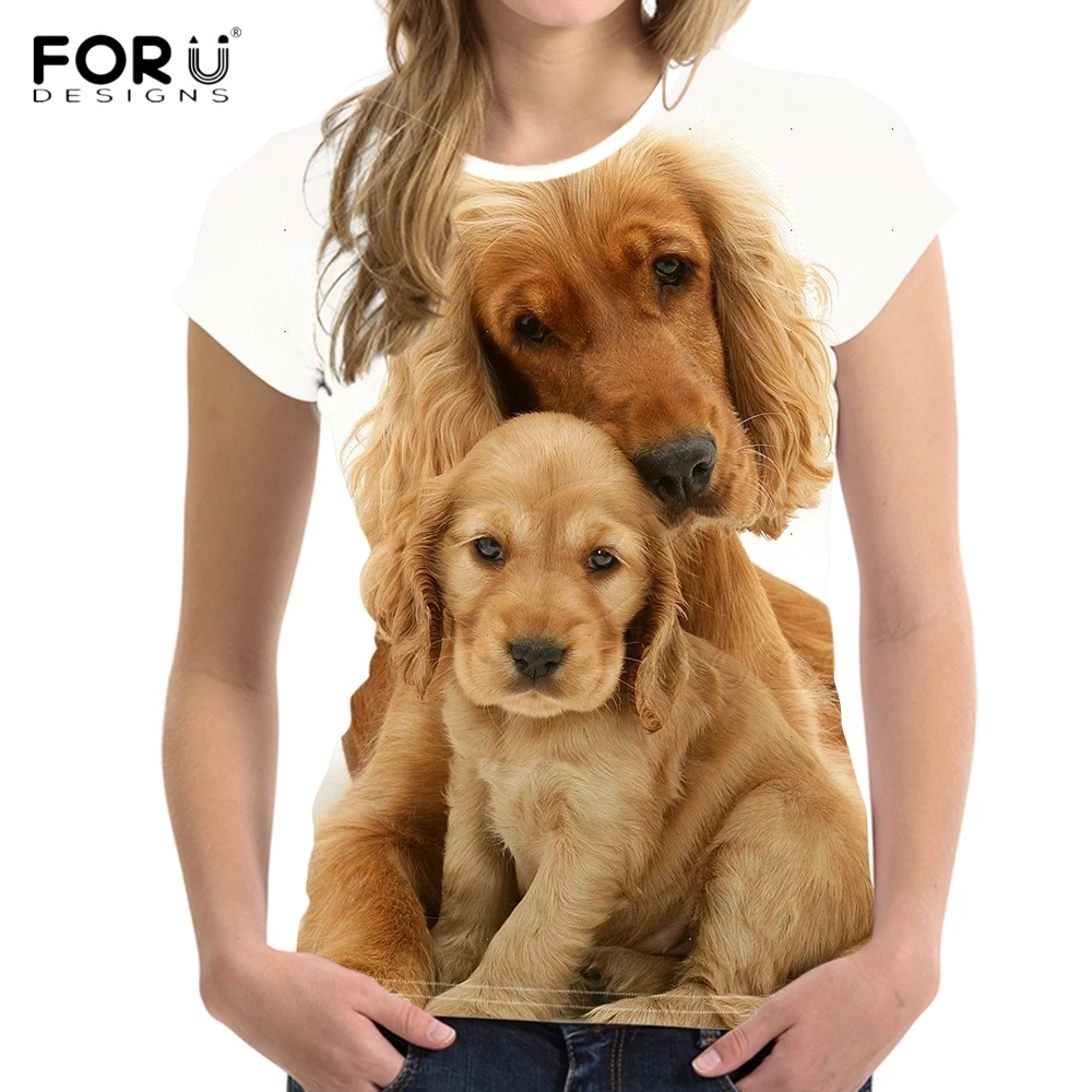

FORUDESIGNS Fashion Brand Girl Summer T Shirts Cute Dog Cocker Spaniel Print O Neck Tops Clothes Tees Casual Breathable T-shirts