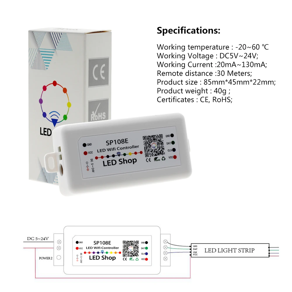 SP105E SP108E волшебный контроллер Bluetooth 4,0 DC5-24V 2048 пикселей для WS2811 2812 2801 6803 IC Светодиодная лента Поддержка IOS/Android APP