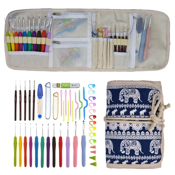 

Crochet Hooks Set Yarn Knitting Needles Roll Up Ethnic style Storage Bag with Soft Grip Crochet Needles Sewing Accessories kit