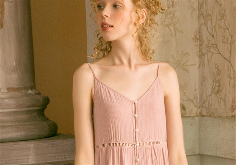 Ретро ночная рубашка с бретельками в винтажном стиле Виктории, женская ночная одежда, домашнее платье, сексуальная Длинная розовая хлопковая ночная рубашка T497