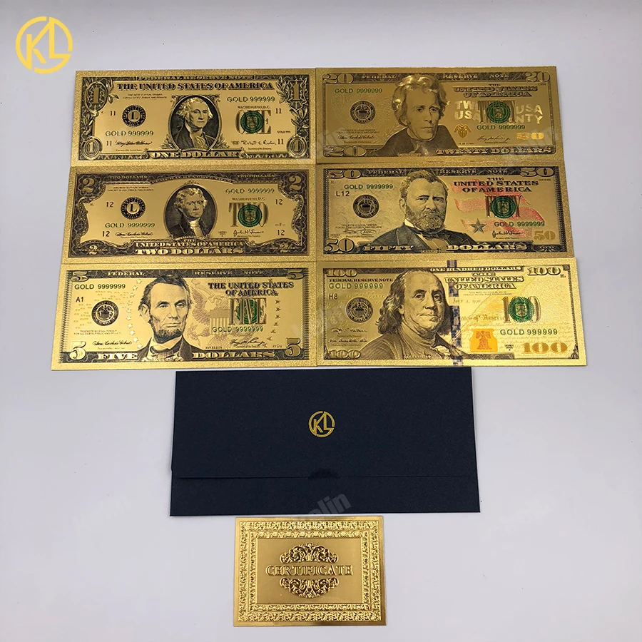 6 шт./лот Americian стиль подарок деньги 5 долларов США Золотой банкнот в 2 vesions для игр и рекламные подарки