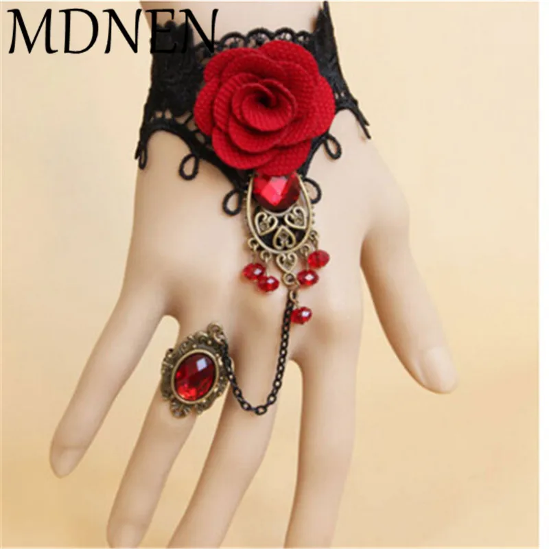 

2019 New Hot sale 1 Pcs Steampunk Vampire Black Lace Rose Bracelets Vintage Gothic Butterfly Bracelet For Woman