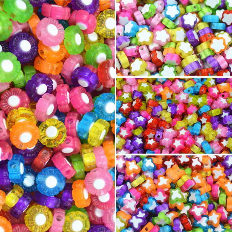 

LNRRABC About 100pcs/Pack Mixed Colors Butterfly Star Plum Flower DIY Acrylic Loose Decorative Beads For Jewery Making Bracelet
