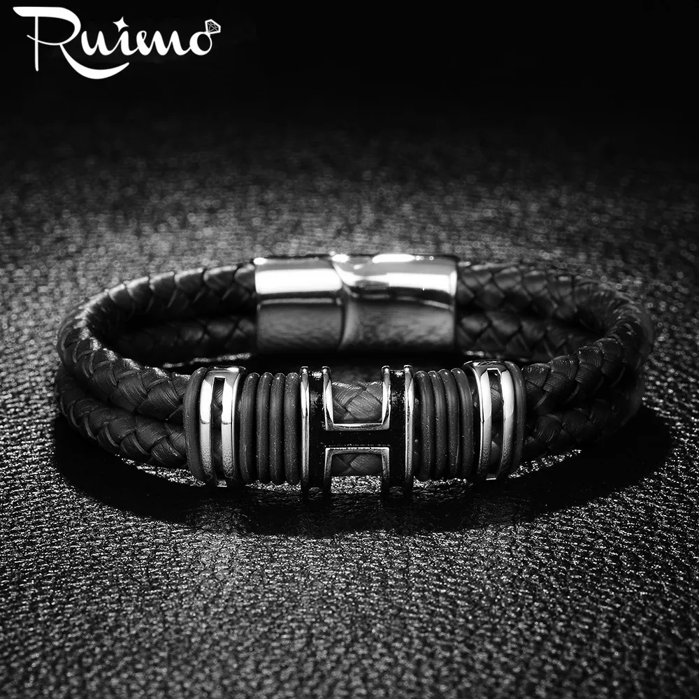 Мужские браслеты RUIMO 316l из нержавеющей стали с буквой H дизайн красный/черный