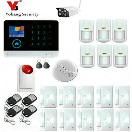 

Yobang Security Touch Keypad 433MHz RFID GSM WIFI DIY Smart Home Security Alarm System Kits Outdoor IP Camera Smoke Fire Sensor