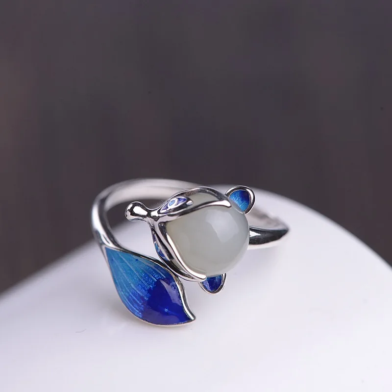 

2019 Real Anel Feminino Deer S925 Resto Ancient Ways Is Technology Female Fashion Bluing Hetian Fox Ring Thai Wholesale