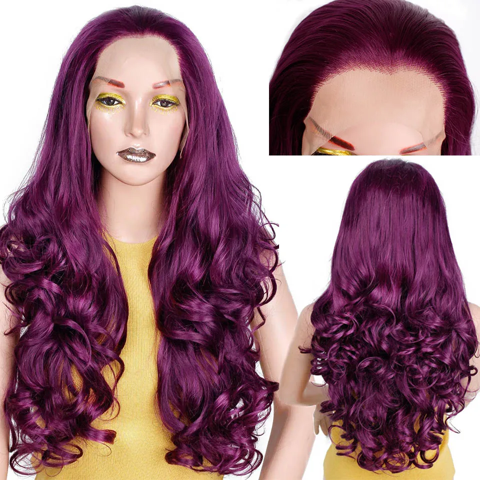 Free Part Long Purple Wavy Glueless Synthetic Lace Front Wigs Lace Wig For Black /White Women can Cosplay Wave Pink Brown Wigs