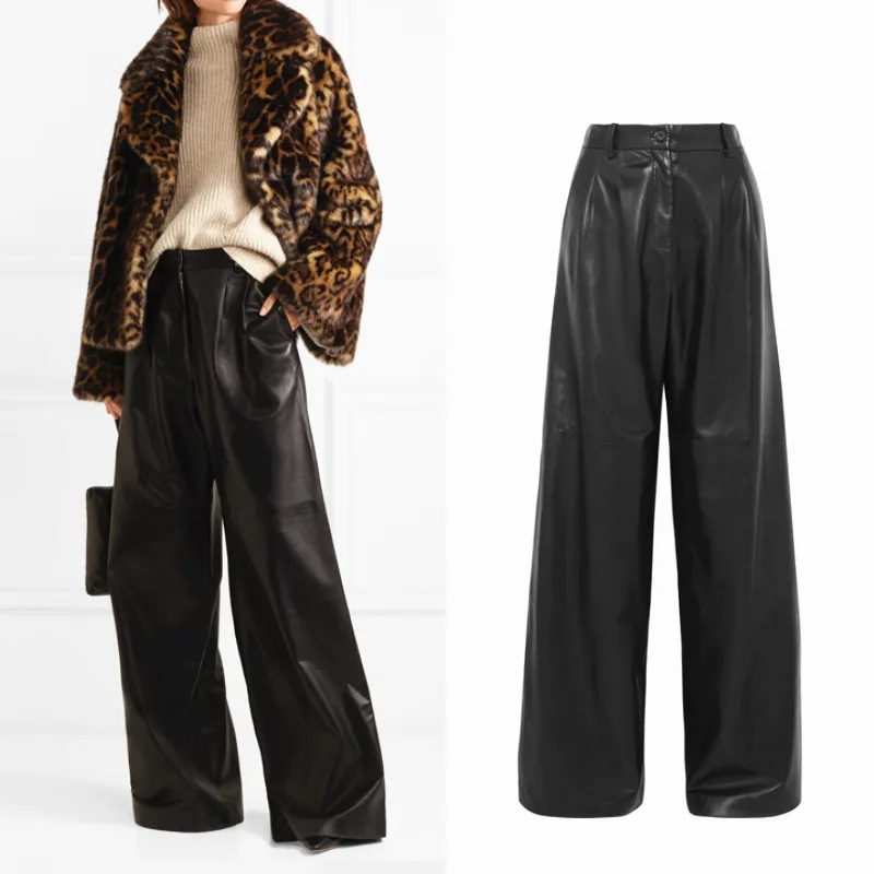 Comprare Può andare bene altezza 190 centimetri più lungo di lunghezza di marca di Modo di lavaggio ad acqua DELL UNITÀ di elaborazione pantaloni di pelle punk femminile del sacchetto dell anca pantaloni larghi del piedino pantaloni di pelle wq274
