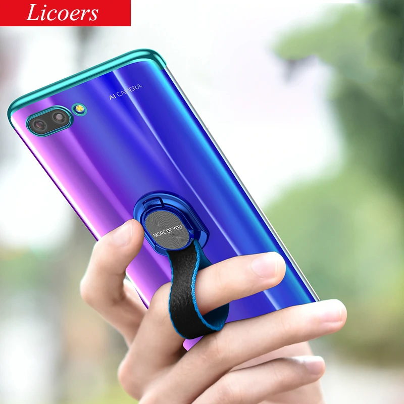 

for Huawei Honor 10 Case 5.84'' Luxury Plating Removable Weave Finger Ring Soft Transparent Cover for Huawei Honor10 Bumper 2018