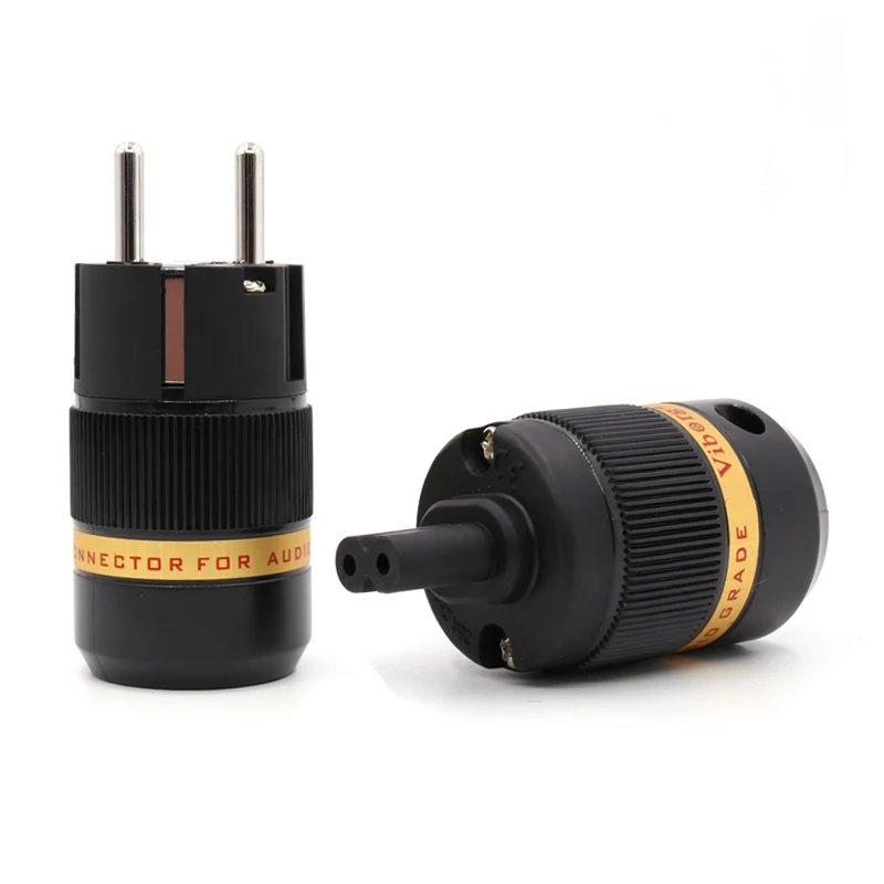

Free shipping pair Viborg VE501R+VF508R Audio Rhodium plated Schuko power plug connector +Figure 8 IEC plug connector